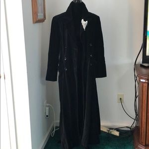 Black long velvet double breasted coat